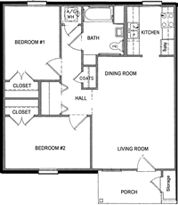 Two Bedroom / One Bath - 784 Sq. Ft.*